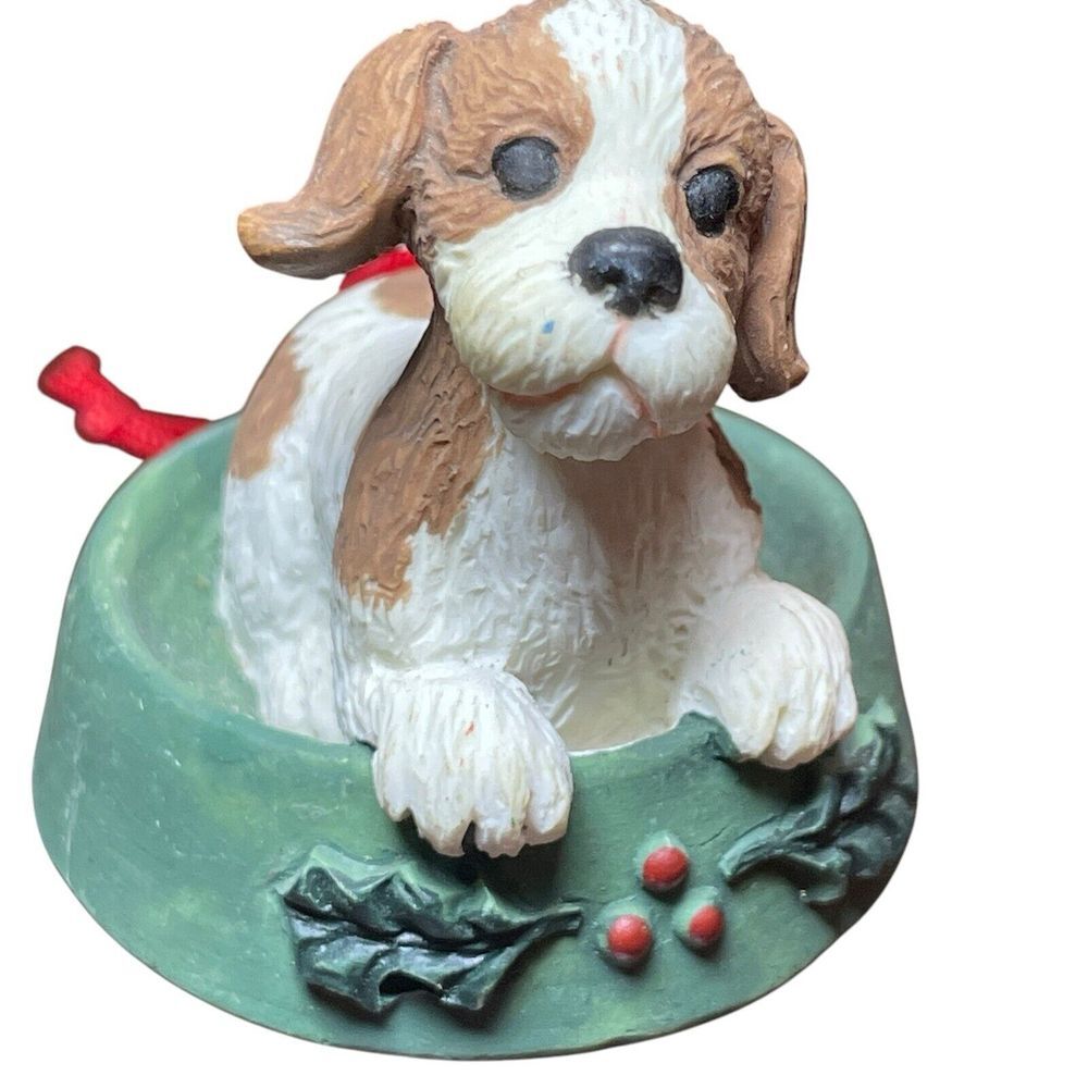 Adorable Puppy in Bed Christmas Ornament Resin 2 Inches‎ Tall